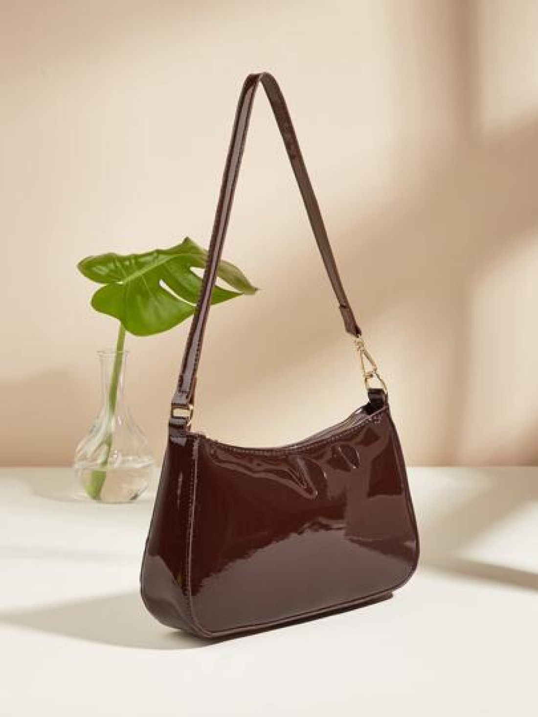 Artificial Patent Leather Minimalist Hobo Bag Perfect For Music Festival