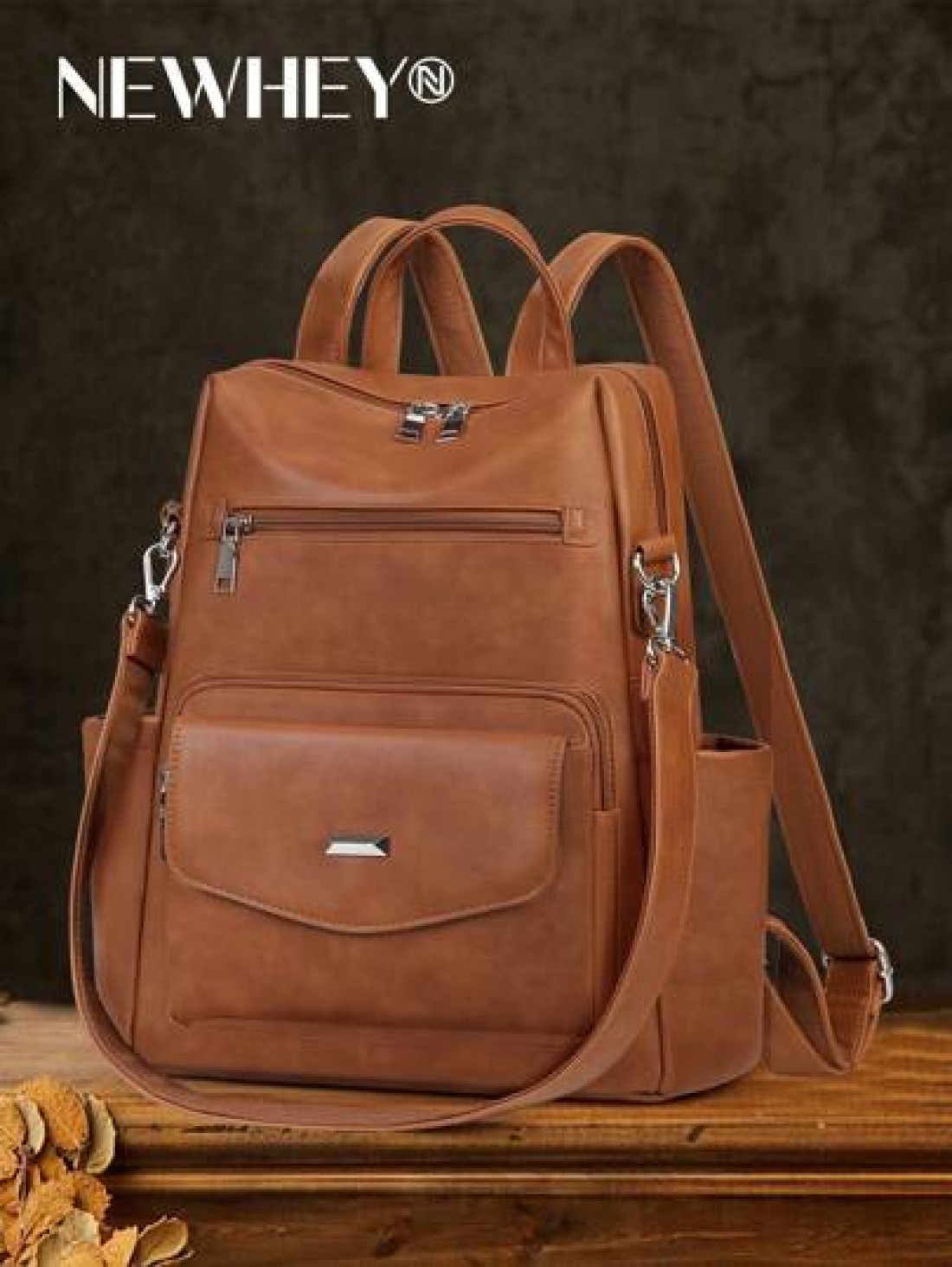 NEWHEY Backpack Purse For Men PU Leather Backpack Purse Designer Convertible Backpack Purse Waterproof Backpack Purses 13 3 Inch Men s Fashion Backpack Handbags For Work Travel College
