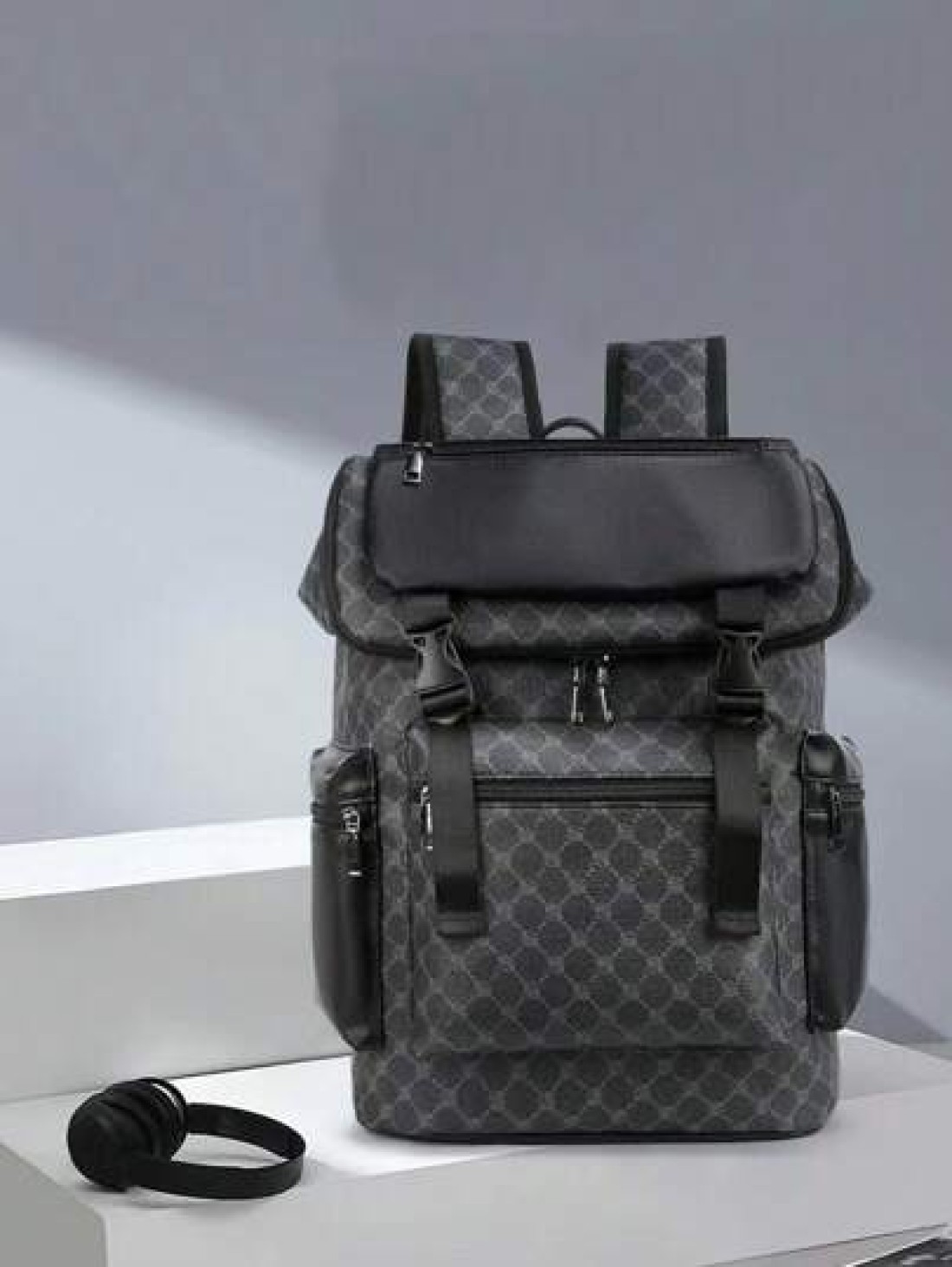 1pc Men Fashion Backpack Casual Daypack With Printing Large Capacity Travel Laptop Rucksack Hiking Backpack With Zipper PVC Black Bag Gift For Men Men s Accessories