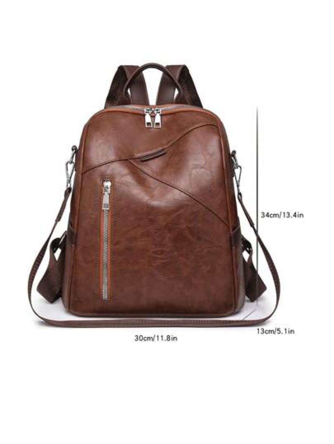 Fashionable Backpack Vintage Style Large Capacity Casual Synthetic Leather Adjustable Shoulder Straps Zip Closure Polyester Lining Embossed Line Detail Suitable For Daily Commute