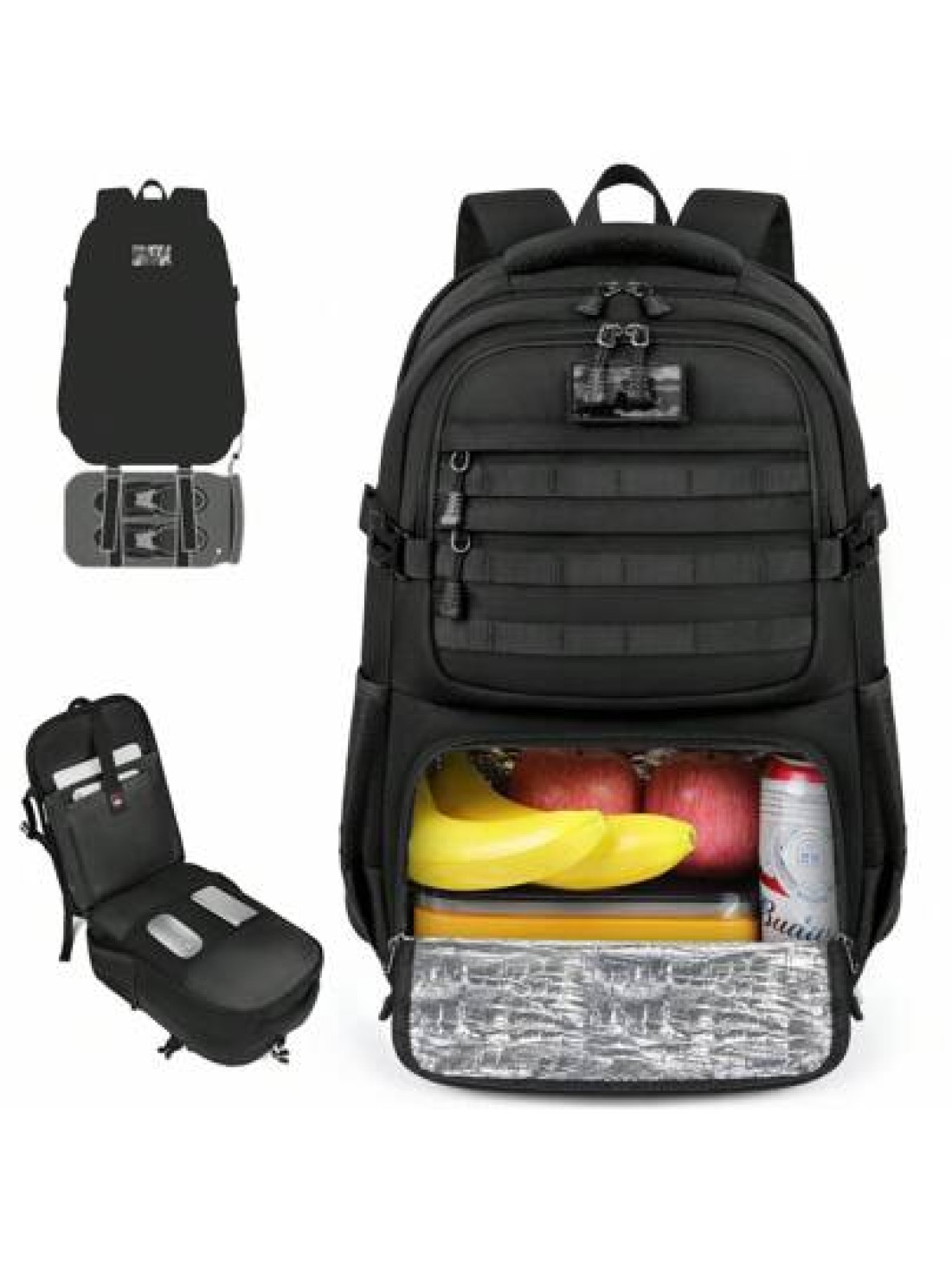 NEWHEY Lunch Backpack For Men 17 3 Inch Laptop Backpack With USB Charging Port Waterproof Work Backpack With Insulated Lunch Bag For Travel College Business With MOLLE Design Vacation Travel Backpack