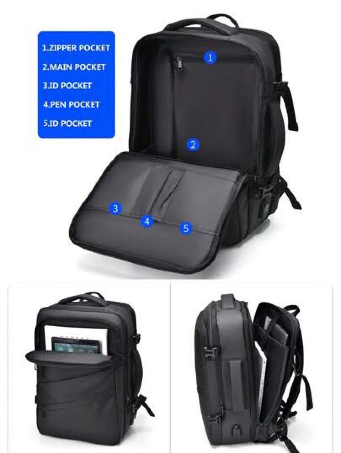 Men Backpack Rucksack Business Backpack With USB Charge Port 1pc Expandable Laptop Backpack Casual Multi Pocket Daypack Large Capacity Fashion Backpack High Quality Waterproof Oxford Male Travel Commu