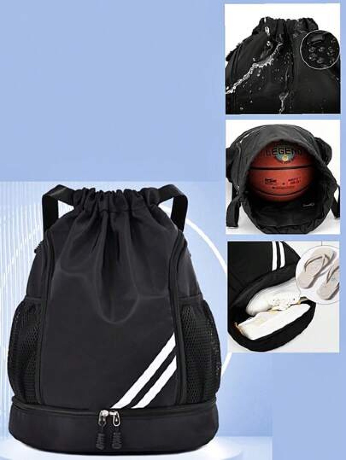 Spacious Waterproof Drawstring Backpack With Multi Pocket Design Perfect For Travel Sports And Outdoor Activities Ideal For Basketball Tennis And Swimming Gear And More Great Gift For Students And Men