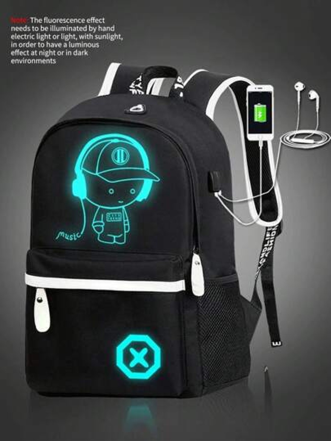 Simple Lightweight Fluorescent Luminous Patterned Backpack Sling Bag Fabric Water Resistant With Large Capacity And Adjustable Shoulder Strap For College High School Male Rucksack Fathers Day Universi