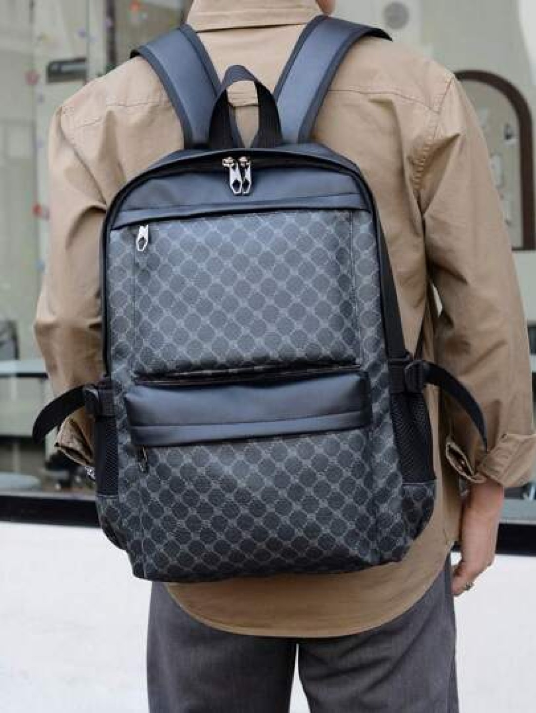 Color Block PU Leather Backpack Casual Travel Bag Student Schoolbag 15 6 Inch Laptop Backpack Black School Backpack Students Book Bag Cartoon Print Camouflage Fashion Leisure Print Backpack Black Bag