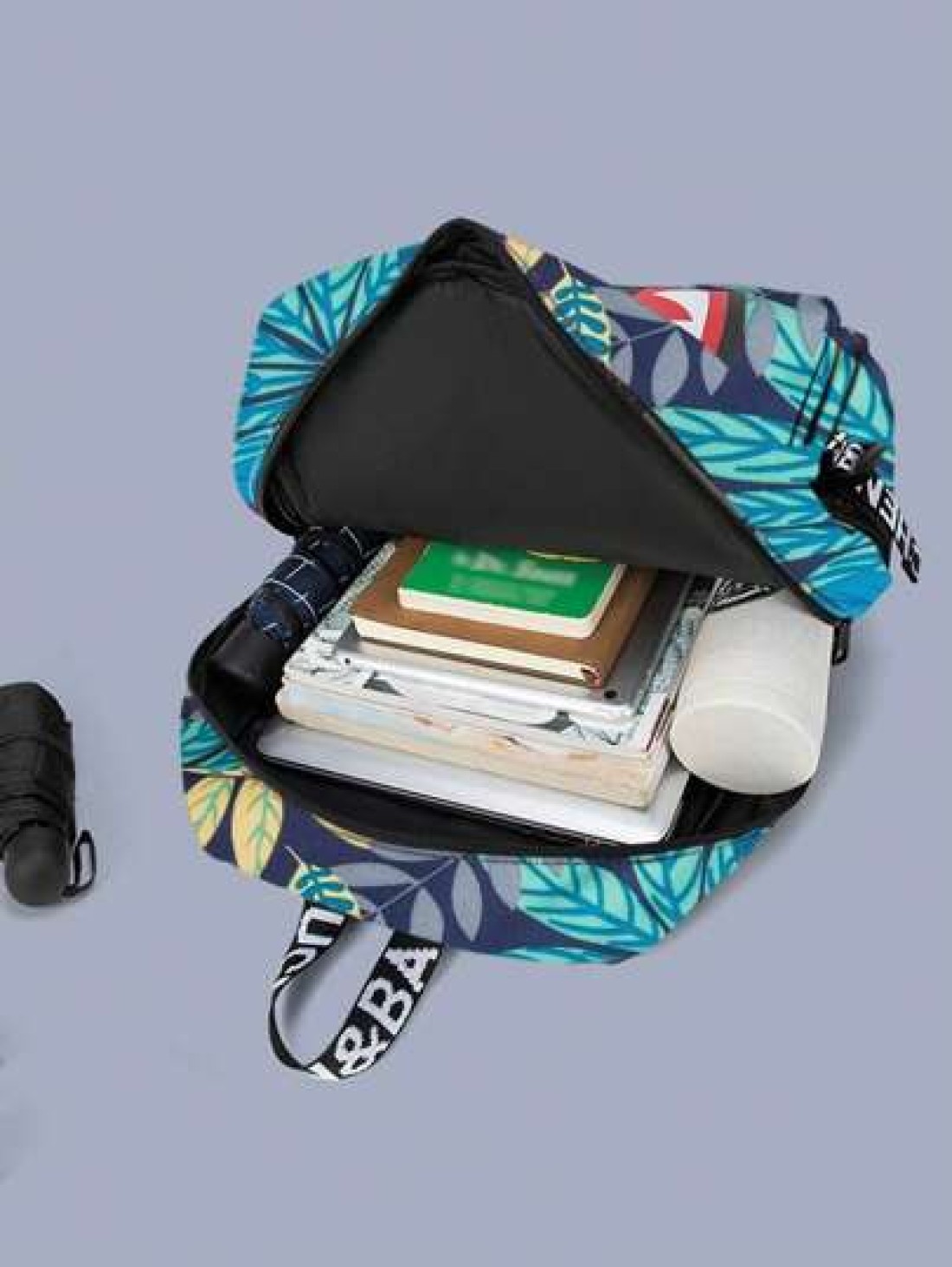 Men s Stylish Shark Mouth Print Backpack Shoulder Bag Contrast Color Letter Leaf Print Versatile College Bookbag All Over Random Print Large Capacity Lightweight Nylon Travel Bag Water Resistant Fits