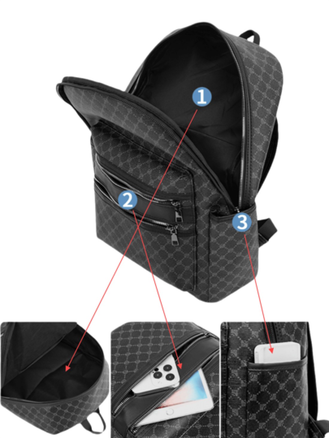 Large Capacity Printed Casual Backpack Fashion PU Leather Business Laptop School Bag