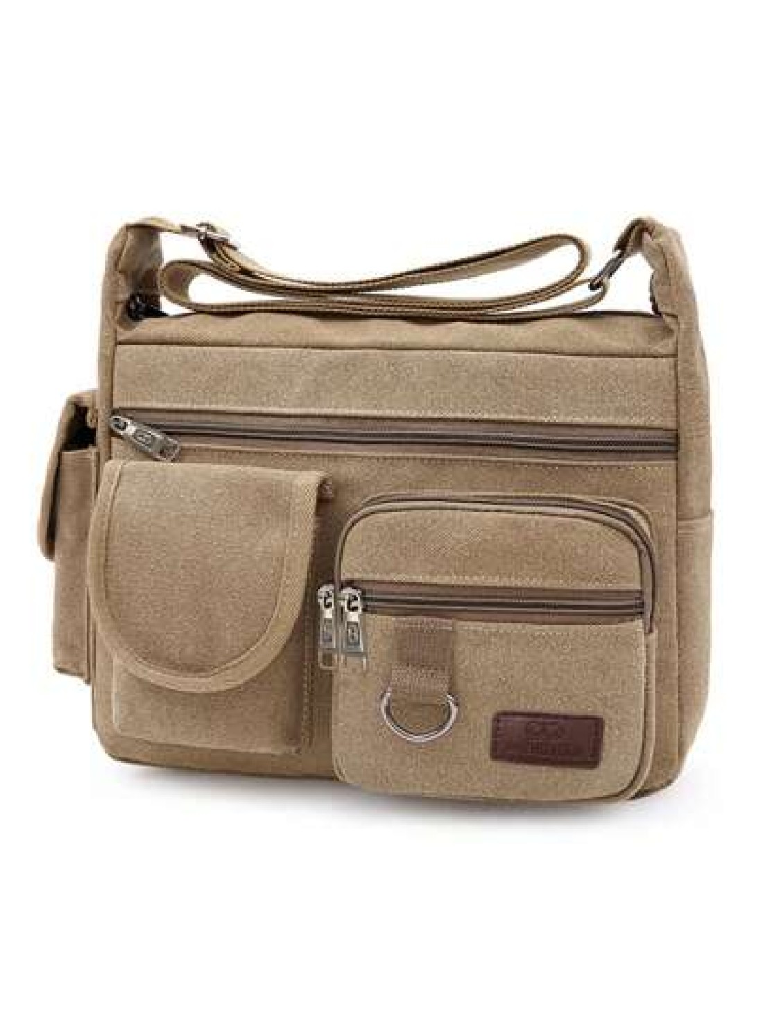 1Pc Khaki Canvas Shoulder Bag Large Capacity Multilayer Messenger Bag Student Travel Shoulder Bag Crossbody Bag Sling Bag For College School Lightweight Multifunctional Dad College Bag Freshman Multi