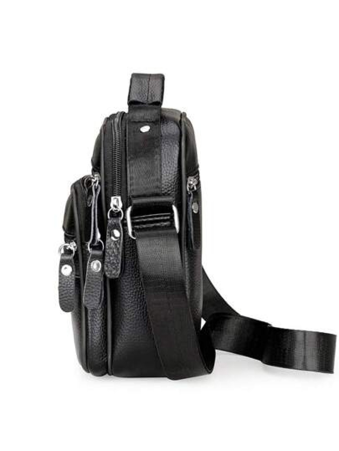 Men s Casual Genuine Leather Multifunctional Adjustable Shoulder Bag Black
