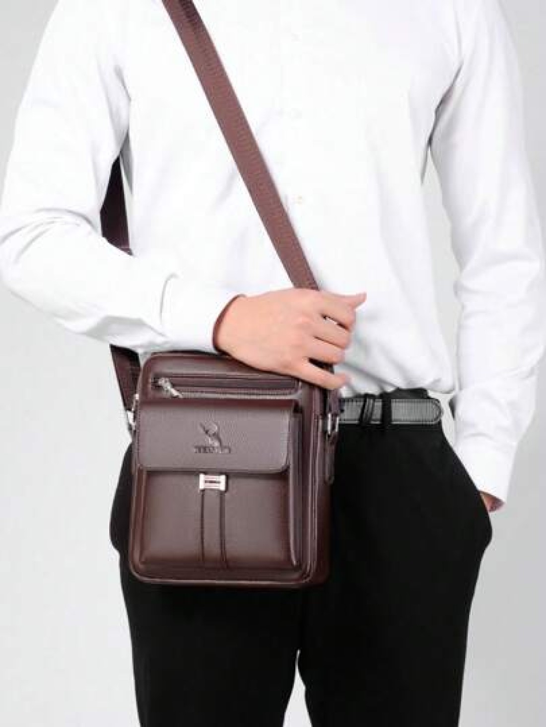 1pc Men s Shoulder Crossbody Waist Hand Chest Bag PU Water Proof Wear Resistant Material With Large Capacity Pockets Adjustable Strap Convenient And Portable New Fashionable Business Bag Ideal Gift Si