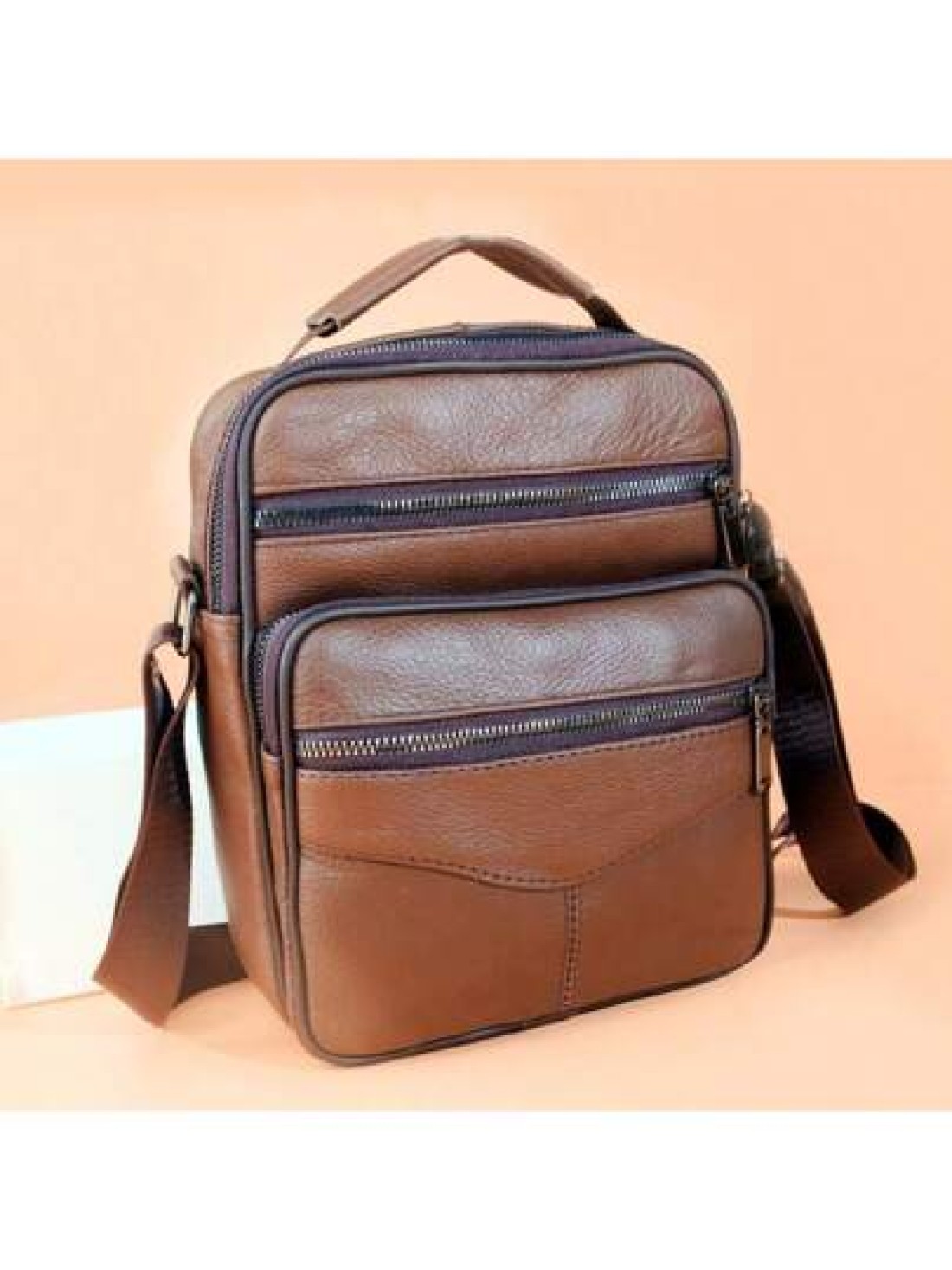 Top Grain Leather New Business Men s Messenger Bag Multi Layer High Capacity Lightweight Suitable For Commuting Travel Shopping Soft Texture Wear Resistant Waterproof