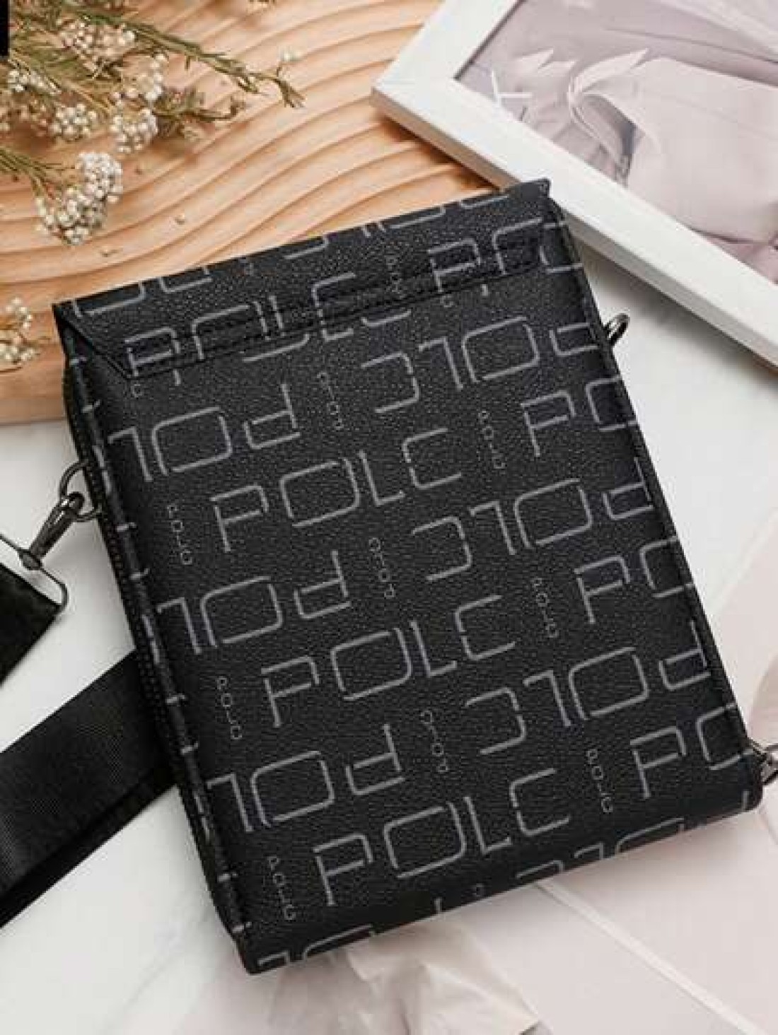 POLC Business Floral Print Men s Messenger Bag For Commuting Fashion Letter Flap Small Card Holder Phone Pouch PU Leather Large Capacity One Shoulder Bag Hanging Bag Small Square Bag Double Zipper Pho