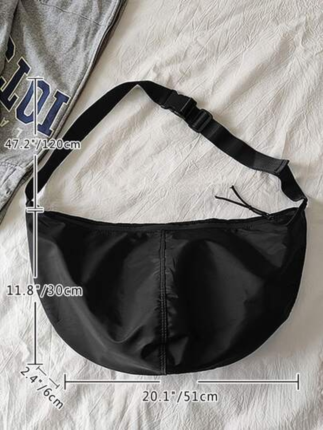 1pc Black Solid Color Nylon Cloth Water Proof Crescent Shaped Shoulder Bag With Large Capacity And Zipper Suitable For Men s Daily Commuting Traveling And School College Bag Purse Holiday Storage Bag