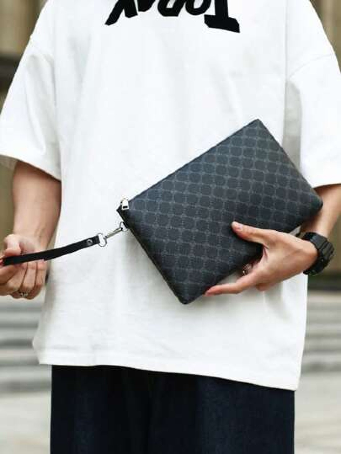 PU Leather Printed Clutch Bag Handheld Bag Wristlet For Men