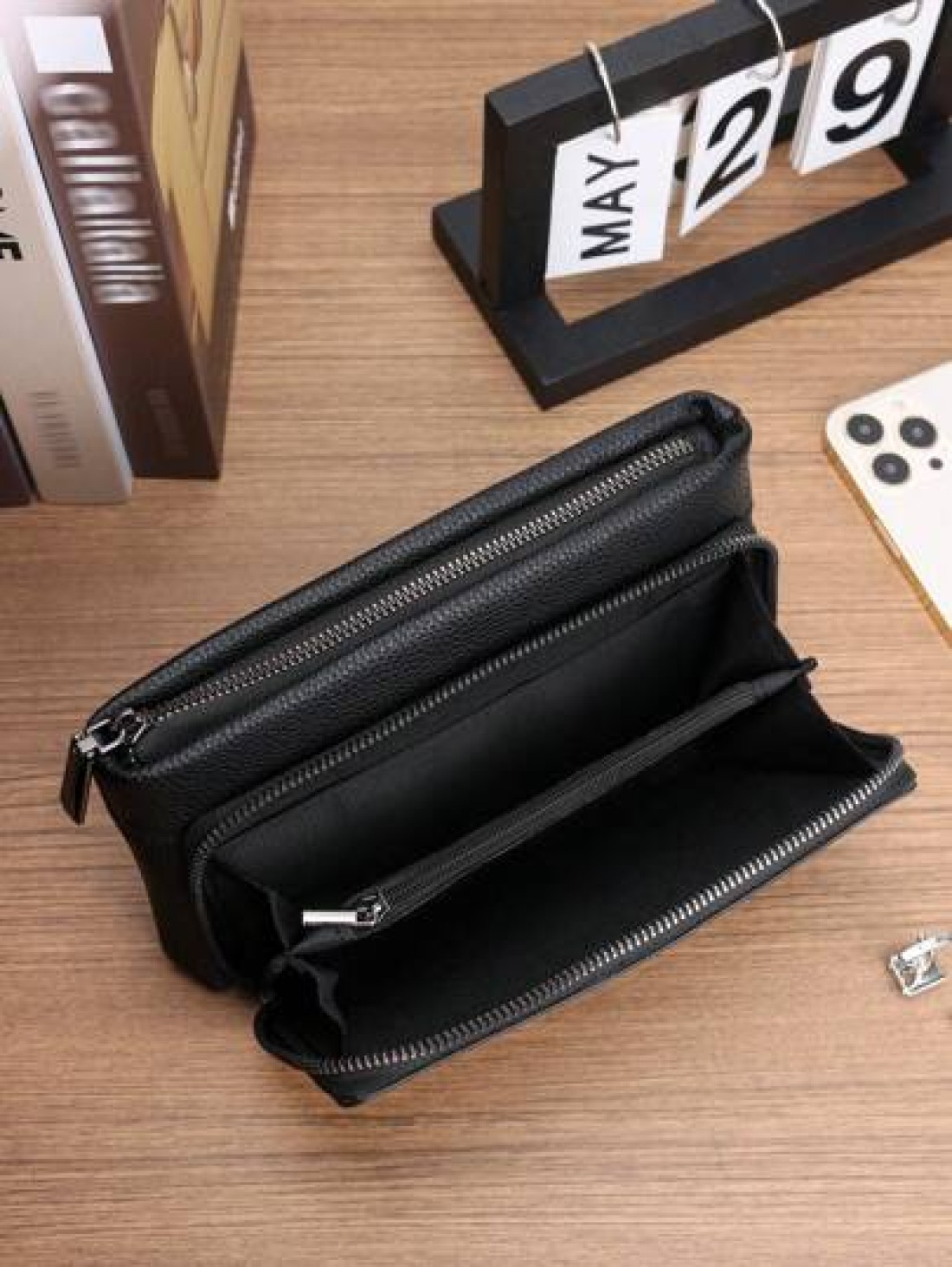 HOVI S Classic Solid Color Retro Clutch Bag Simple Business Large Capacity Lightweight Waterproof Daily Commuting Mobile Phone Bag Man Bag Students Travel Winter Holiday Wash Bag Old Money Multi Card