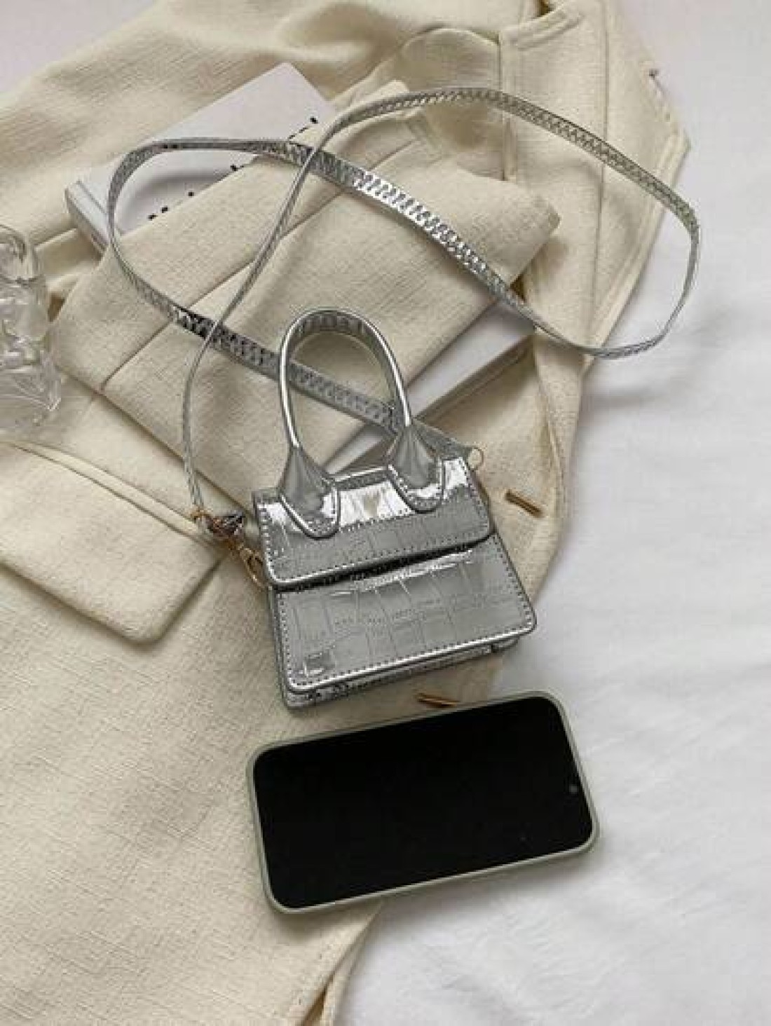 1pc New Fashion Stone Simple Hand Held Shoulder Crossbody Small Square Bag Elegant Mini Solid Color Crocodile Pattern Western Style Personalized Retro Aesthetic Casual Shoulder Crossbody Hand Held Sma