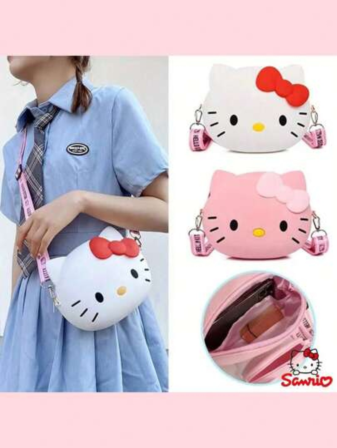 Sanrio حقيبة عبر الجسم بنمط كارتوني كيتي مرحبا قابلة للاستخدام كحقيبة كتف هدية للفتاة