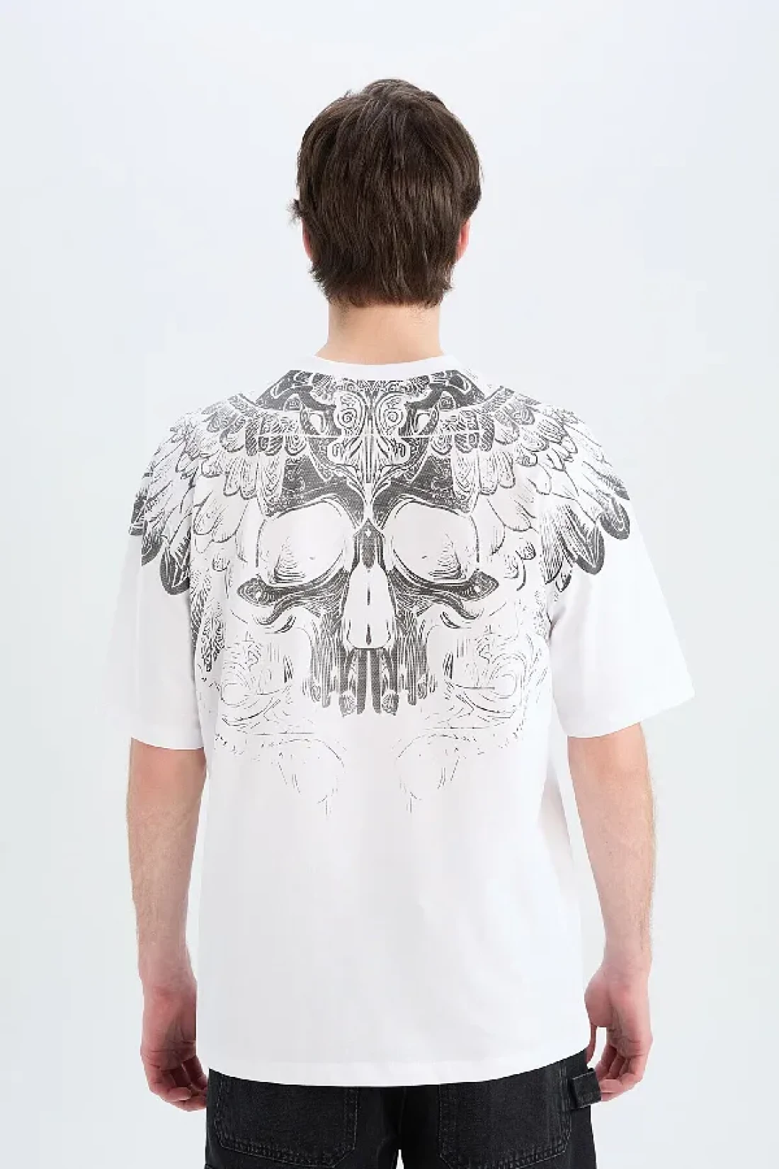 Defacto 100% Cotton Oversize Wide Fit Crew Neck Back Printed Short Sleeve T-Shirt D5600Ax25Sp