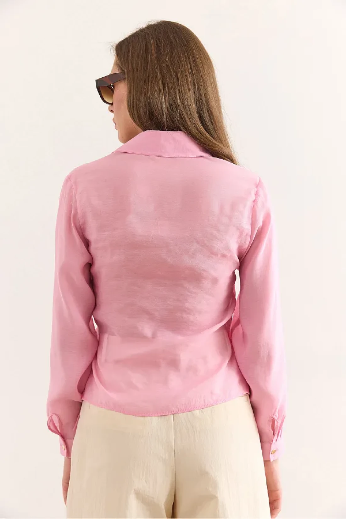 Olalook Women's Candy Pink Side Binding Detailed Modal Blouse Blz-19002946