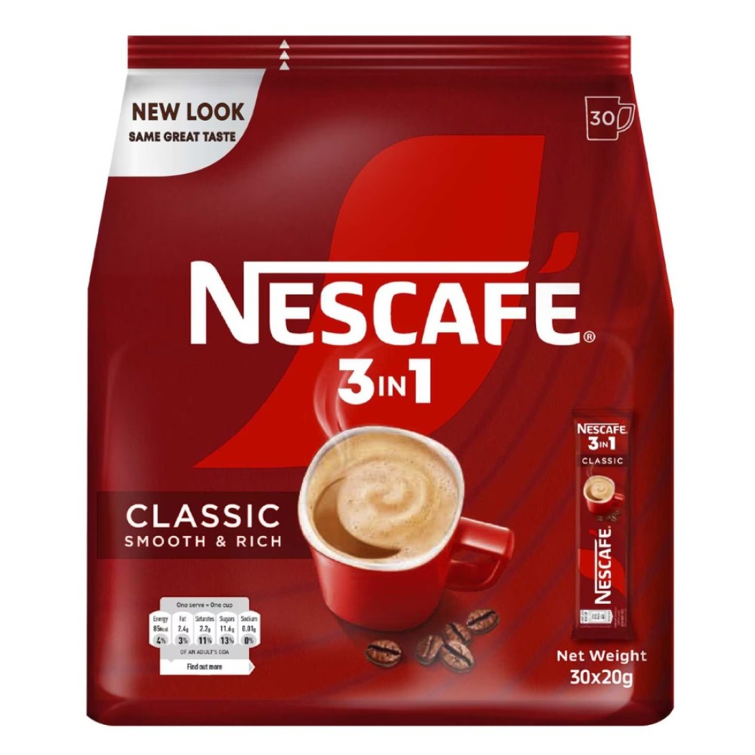 Nescafe Classic 3In1 Instant Coffee, 20g Pack of 30