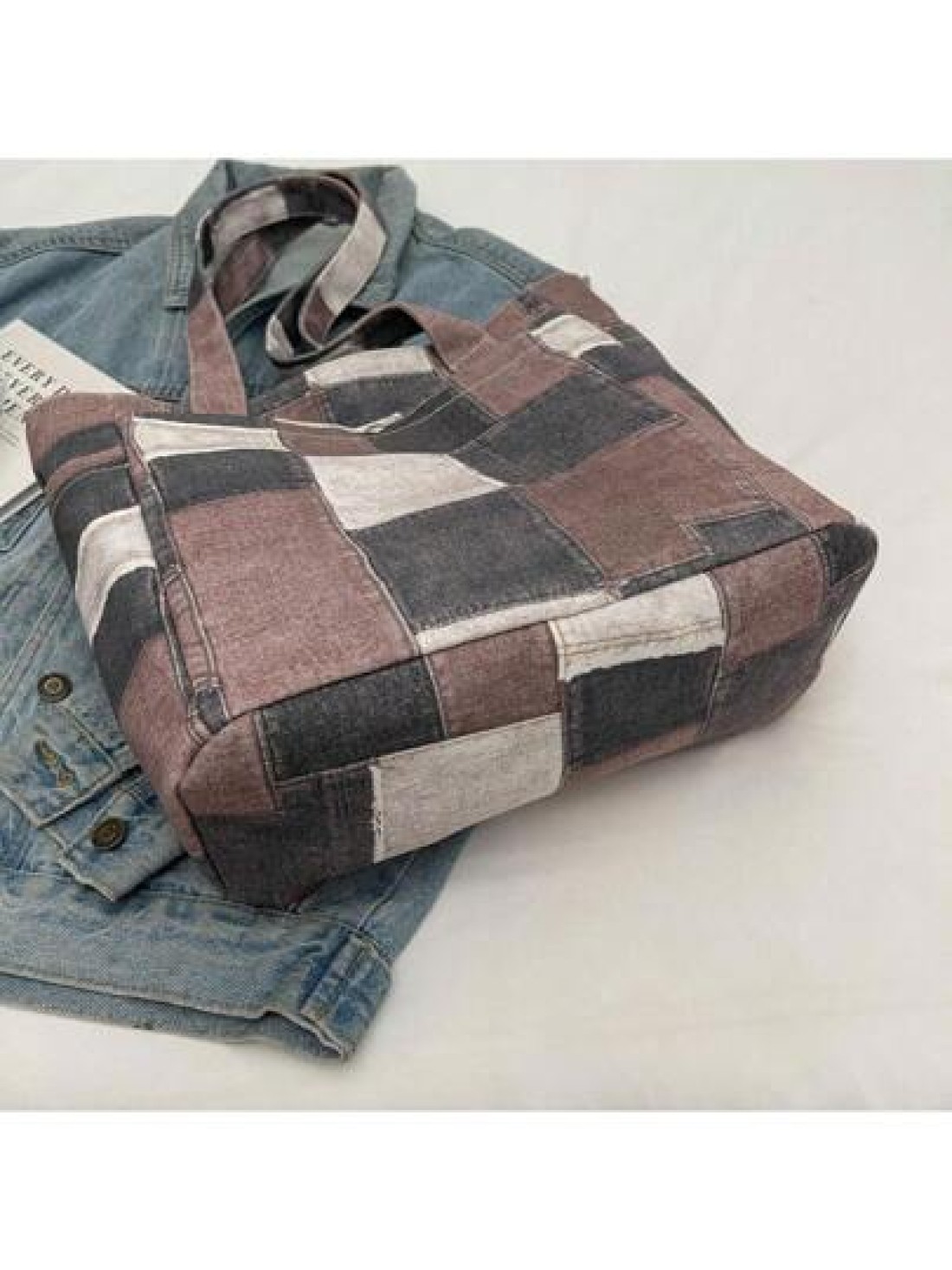Canvas Denim Printed Tote Bag Multi Pockets Shoulder Handbag Fashion Denim Backpack For Women