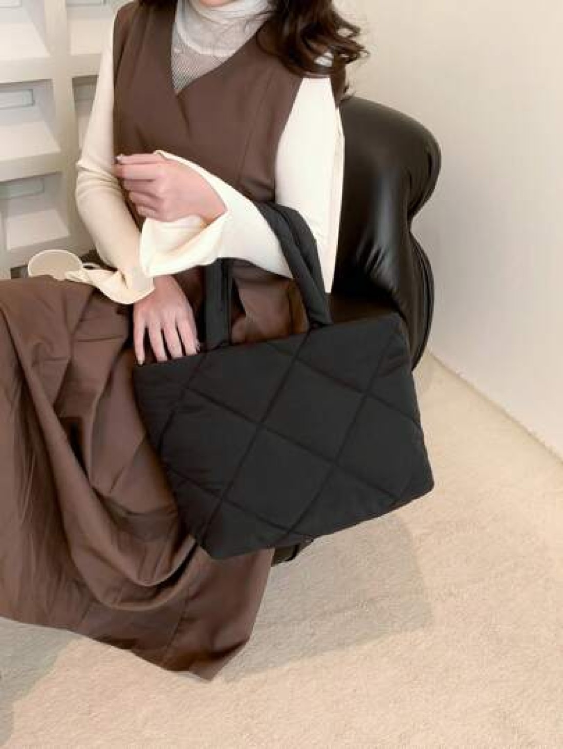 Fashion Lingge Quilted Embroidery Shopping Bag Shoulder Tote Bag Versatile Business Casual Black Bag School Supplies Outdoors Travel Outings Sports Holiday Teacher Gifts Vacation For Teen Girls For Sc