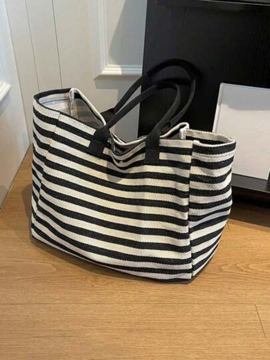 Yogodlns Simple Stripe Design Tote Bag For Girls Women Canvas Shoulder Bag Ladies Shopping Bags High Quality Handbagsschool Tote Bag Portable Foldable Business Casual Suitable For Teen Girls Women Col