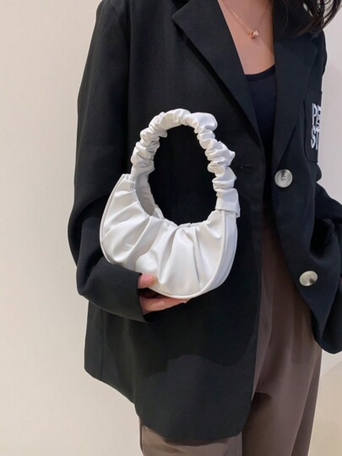 Mini Solid Color Women Pleated Handbag Women Solid Color Cloud Crescent Shoulder Bag