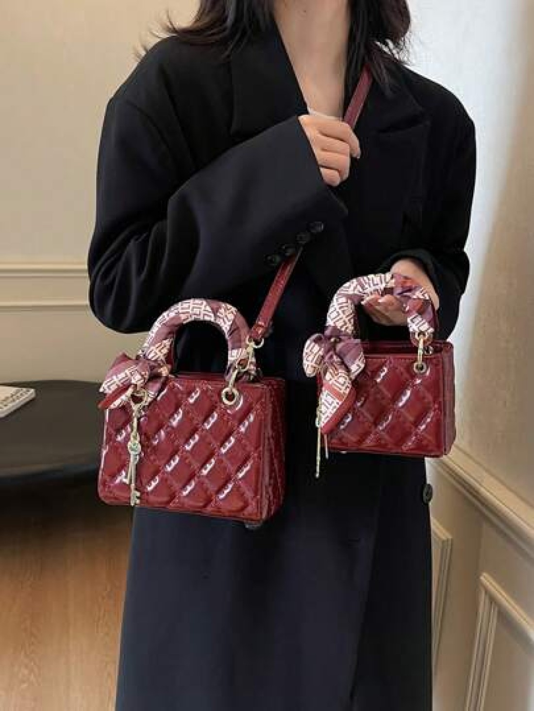2024 New Burgundy Red Diamond Pattern Handbag Compact And Elegant High End And Atmospheric Crossbody Shoulder Bag Christmas Gift Perfect For Travel And Parties Best Mothers Day Gifts Women