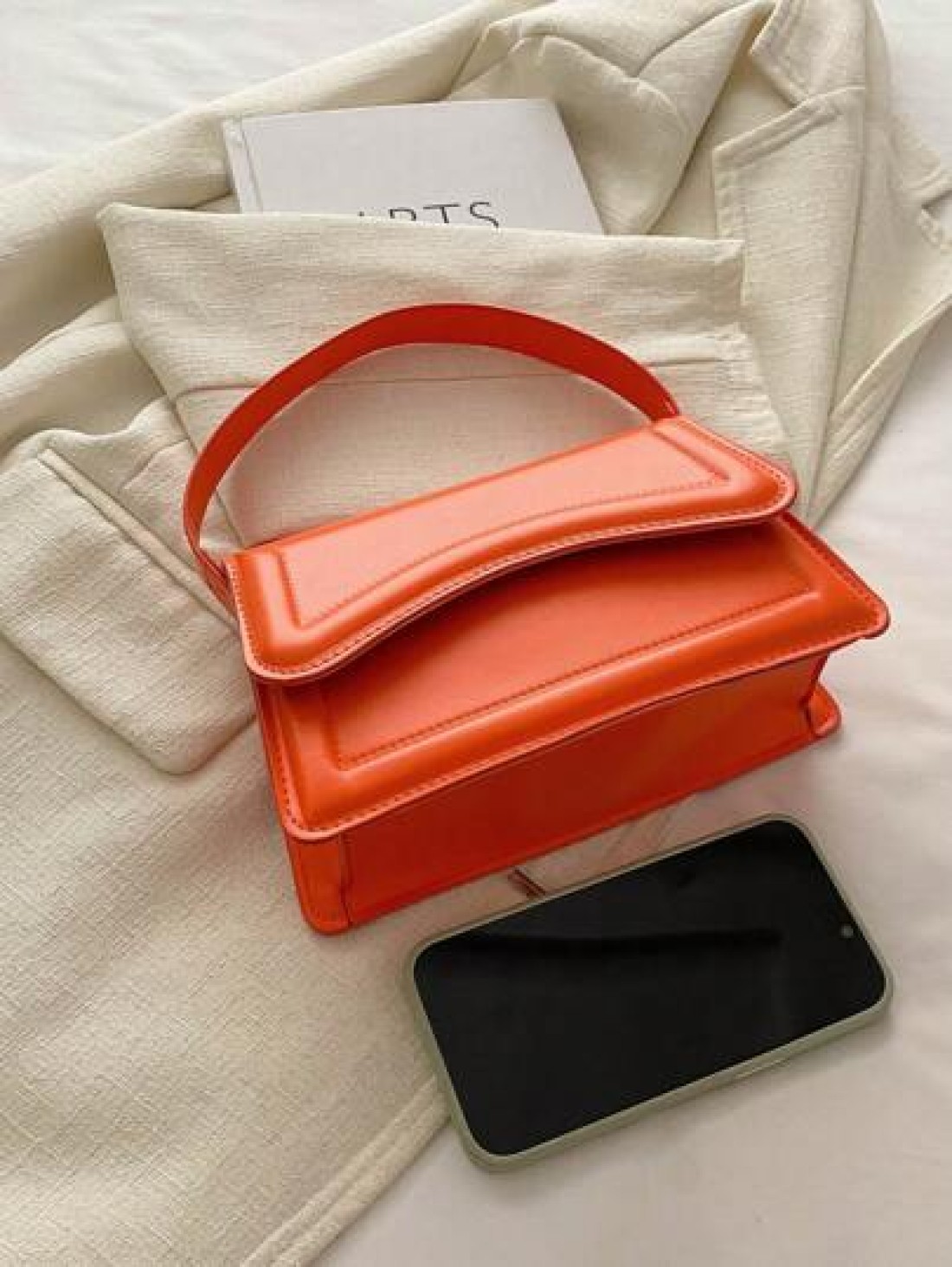 New Orange Ladies Solid Color PU Small Square Bag Simple And Stylish Handbag For Going Out And Versatile
