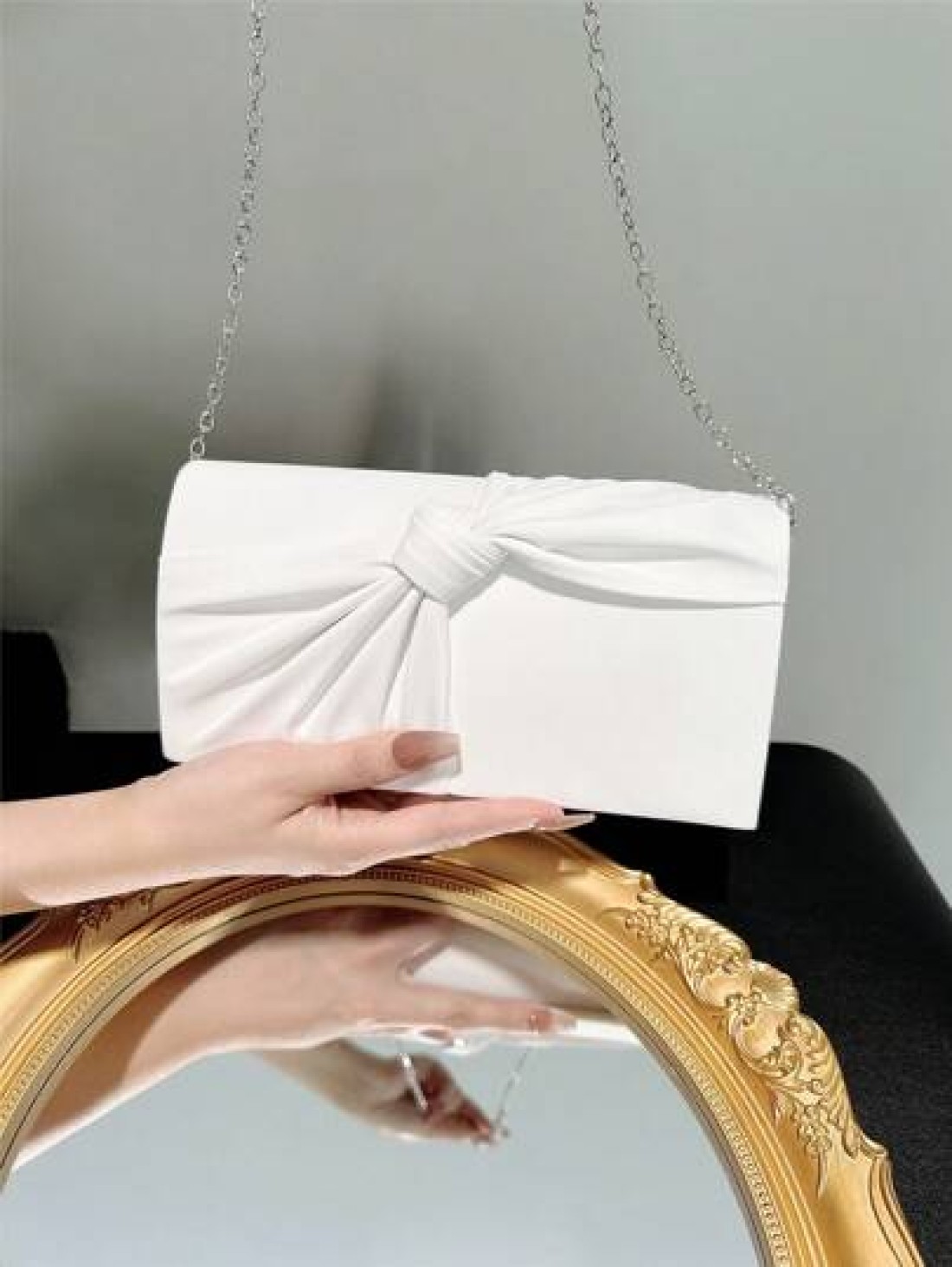 Women s Elegant Bow Knot Flap Clutch Evening Bag Formal Party Handbag Genuine Leather Wedding Purse Romantic White Bridal Bag Envelope Chain Shoulder Bag Ballroom Dance Crossbody Bag Valentines Perfec