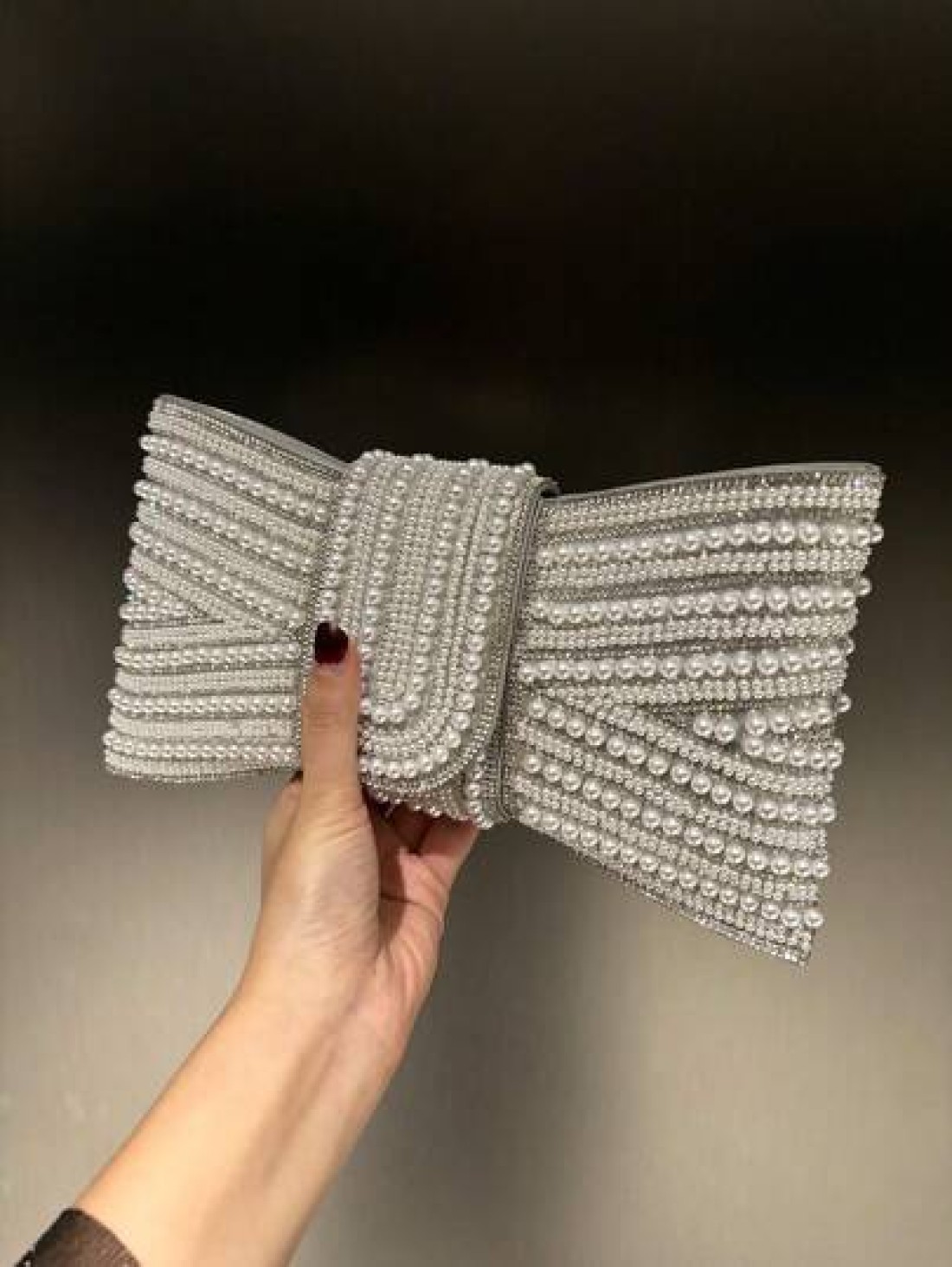 Plus Size High Quality A Grade Rhinestone Bow Faux Pearl Shiny Crystal Evening Clutch Bag Chain Shoulder Strap Fashion Hand Carry Envelope Clutch Purse For Formal Gown And Party Elegant Faux Pearl Bag
