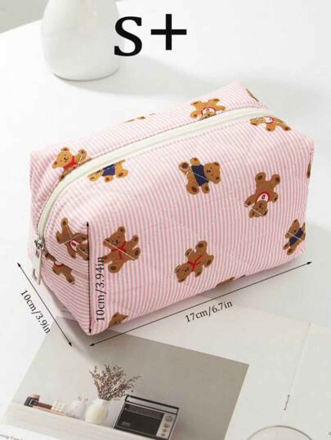 1Pc Set Cute Pink Bear Pattern Large Capacity Multifunctional Cosmetic Bag Makeup Bag Girls Make Up Bag Back To School Wallet Pouch Portable Cosmetics Brush Clutch With Zipper Closure For Lipstick Mom