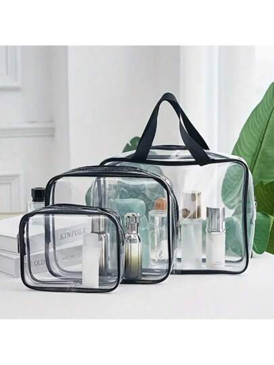 3Pcs Set Transparent Toiletry Bags Large Capacity Travel Organizer Storage Pouch Makeup Cosmetics Bag Multifunction Makeup Bag Beach Pool Spa Gym Bag Large Capacity Travel Toiletries Zipper Storage Ba