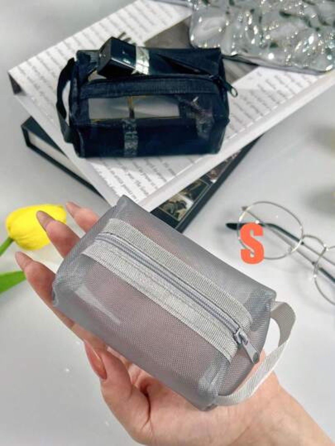 3 Packs Pouch Mesh Cosmetic Bag Portable Makeup Pouch Travel Toiletry Bag For Makeup Organizer Home Office Travel Accessories Mesh Makeu Makeup Organizer