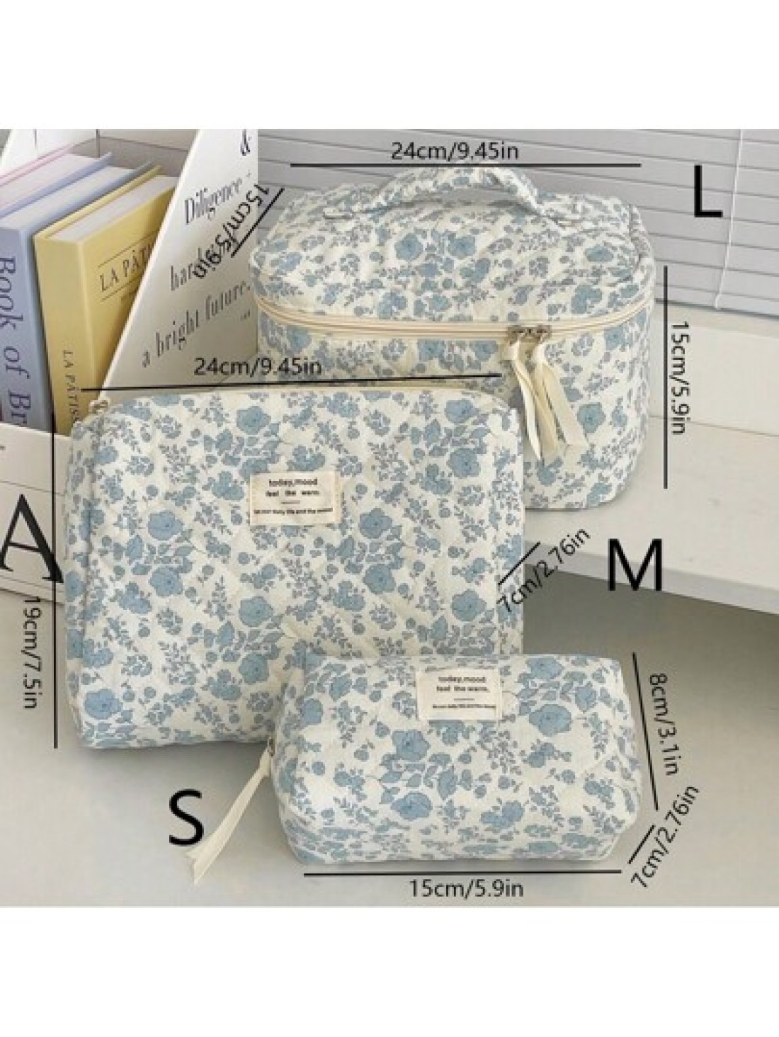 1 3pcs Blue Begonia Flower Makeup Bag Large Capacity Portable Organizer Pouch Multi Functional Handbag Cosmetic Storage Bag Toiletry Bag For Women Men With Handle Compartments For Home School Dorm Tra
