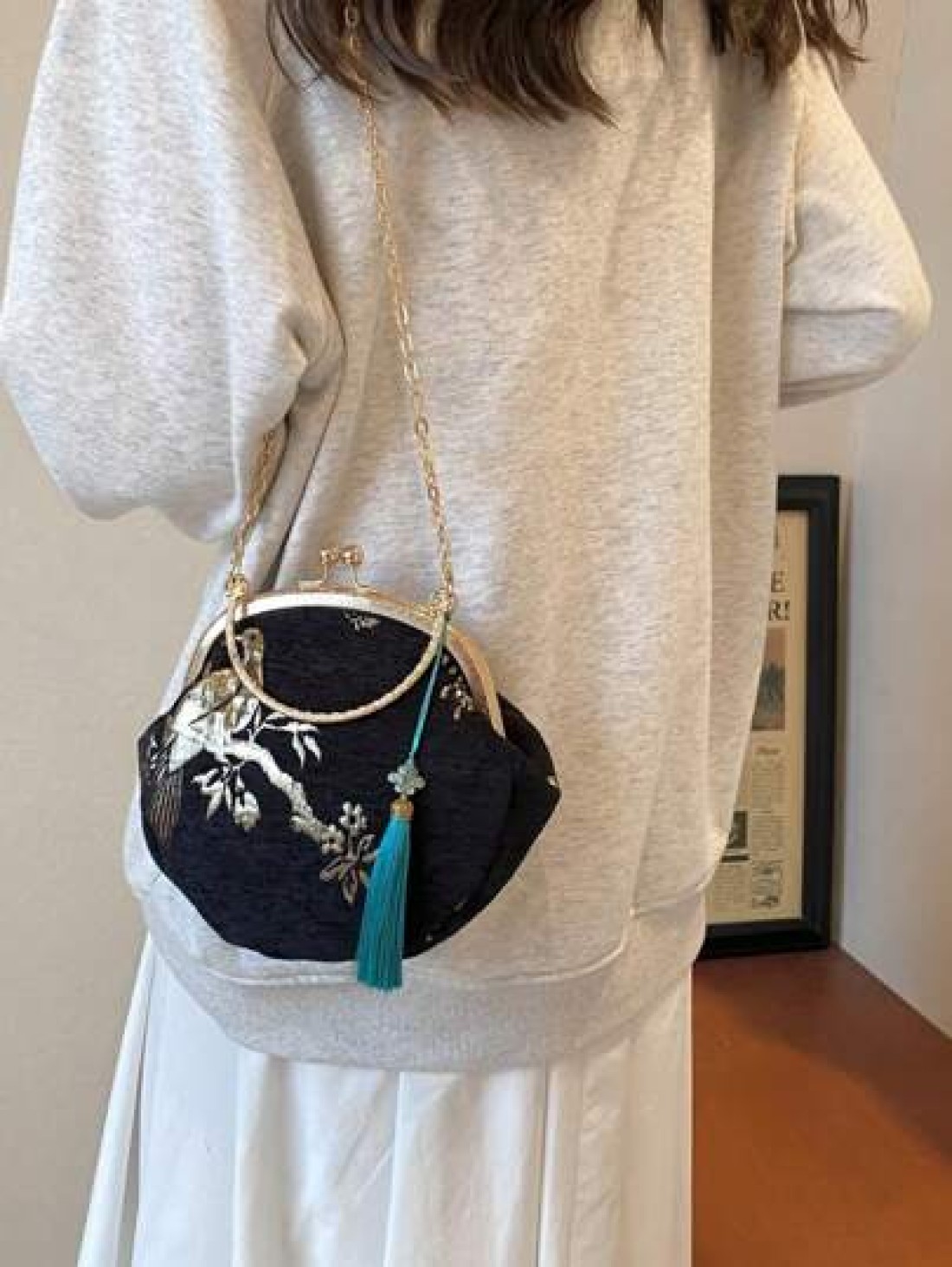Summer Random Pattern Hanfu Style Crossbody Bag New Clip Mouth Handbag For Women