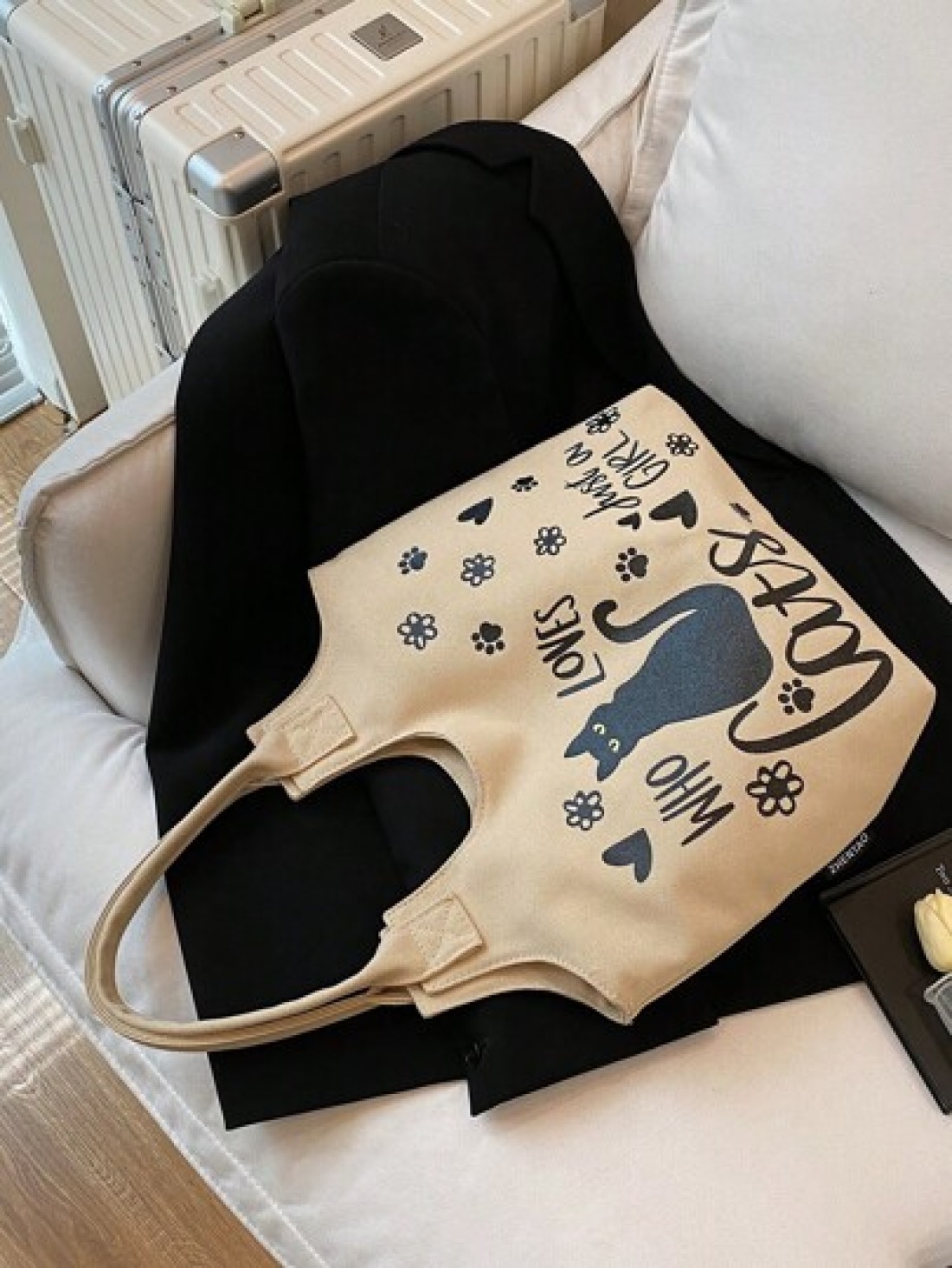 New Fashion Casual Women s Underarm Bag Large Capacity Tote Bag Cat Print Pattern Women s Shoulder Bag Canvas Material