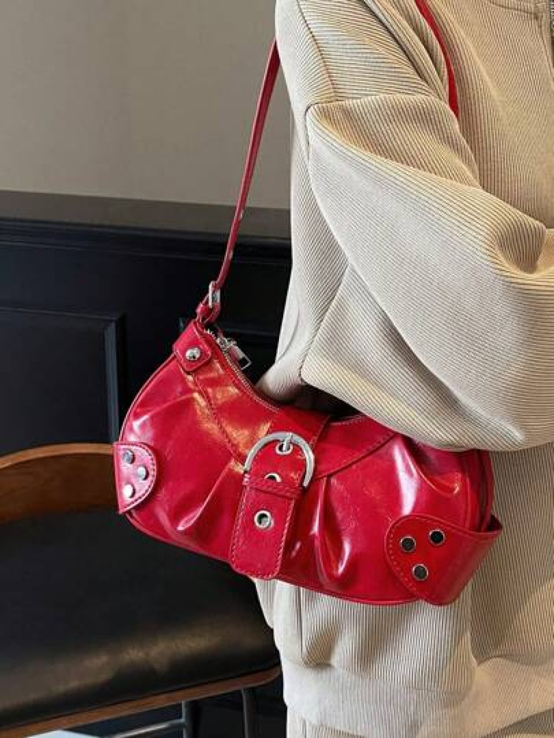 Niche Design Casual Versatile Minimalist Fashion PU Texture Shoulder Crossbody Handheld Crescent Bag