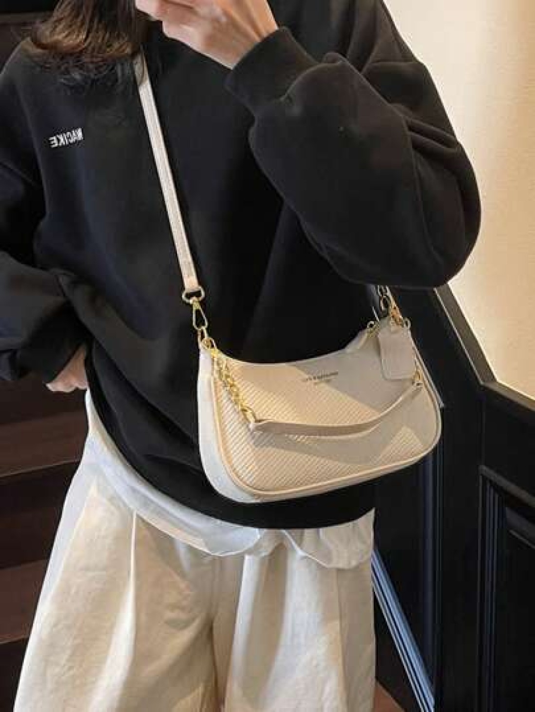 New Stylish Elegant Solid Color PU Underarm Bag With Metal Chain Handle For Women
