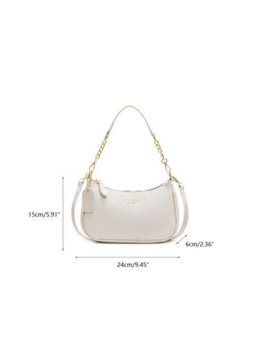 New Elegant Solid Color PU Underarm Bag Metal Chain Handle Women Shoulder Bag