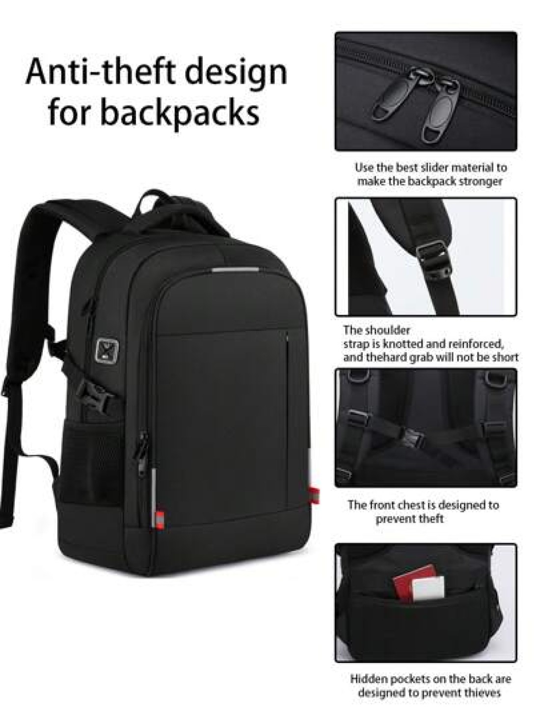 Black Water Resistant Large Capacity Anti Theft Backpack Suitable For Teenagers And Students School Supplies School Bag College Outdoor Activities Travel Hiking Work Business Leather Bag Christmas Hol