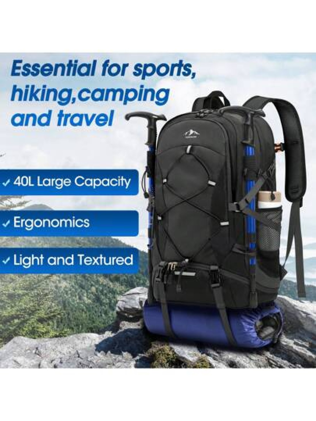 NEWHEY Lightweight Hiking Backpack 40L Packable Daypack For Men Waterproof Camping Bag Foldable Outdoor Sport Travel Climbing Trekking Camping Backpack For Travel