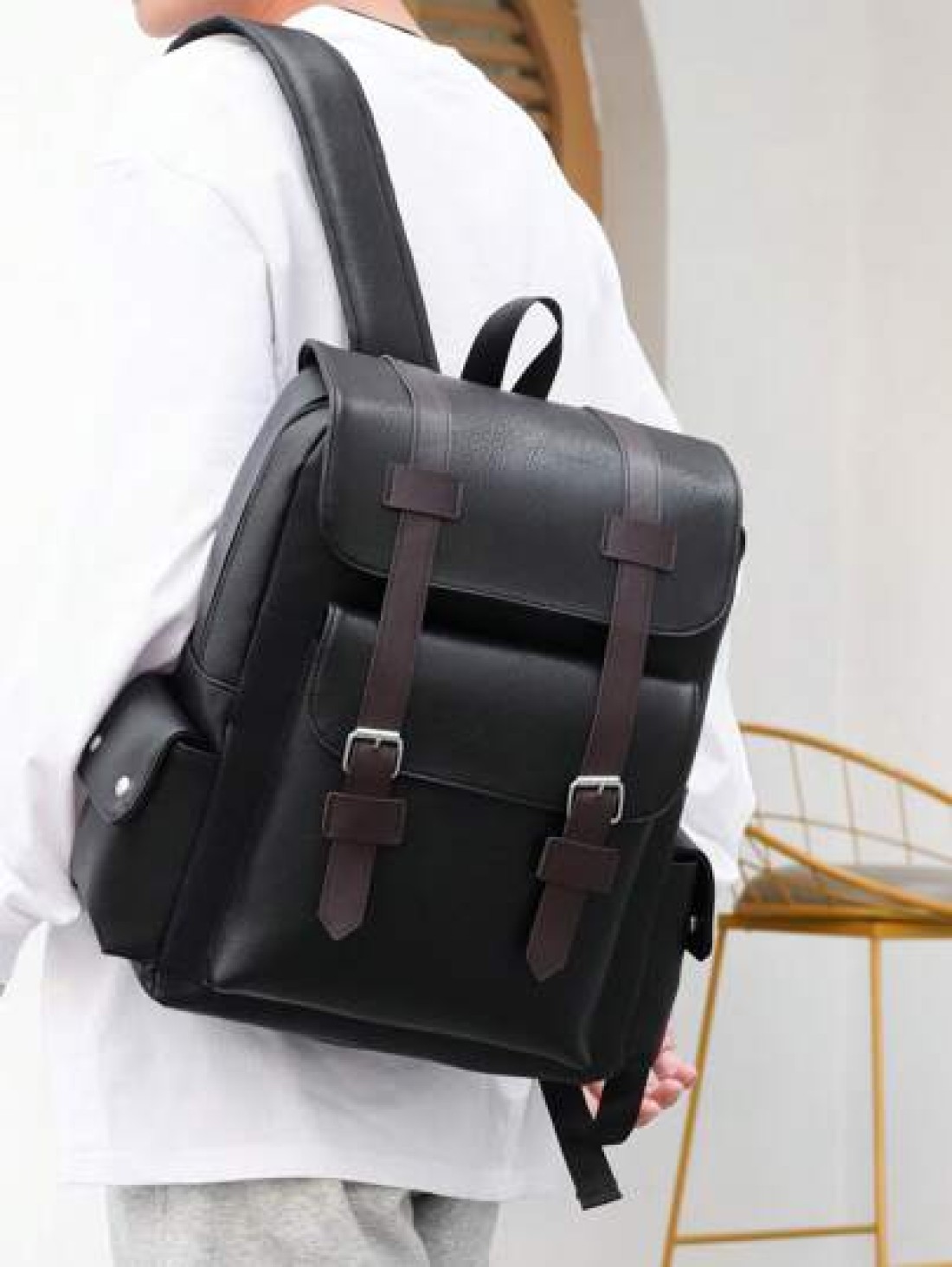 Large Laptop Backpack Men PU Leather Backpacks Male Teenagers Boys Black Schoolbag