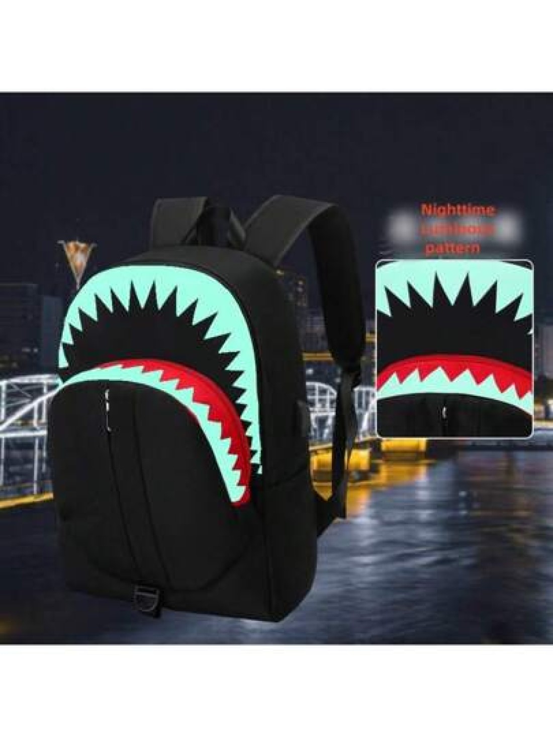 New Spring Summer Fashion Luminous Shark Graphic Backpack Large Capacity Student Bag Personality Casual Bag With USB Charging Port Fits Laptop Books Documents Clothes Suitable For School Business Trip