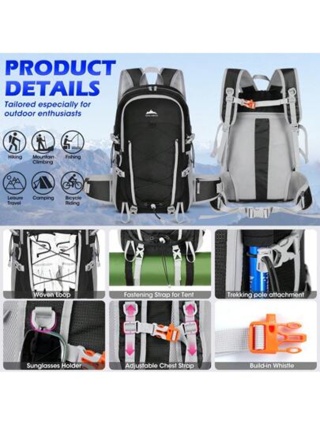 NEWHEY Hiking Backpack 40L Packable Camping Backpack For Men Women Waterproof Lightweight Hiking Daypack Hiking Bag Foldable Backpack Travel Daypack For Climbing Trekking Camping
