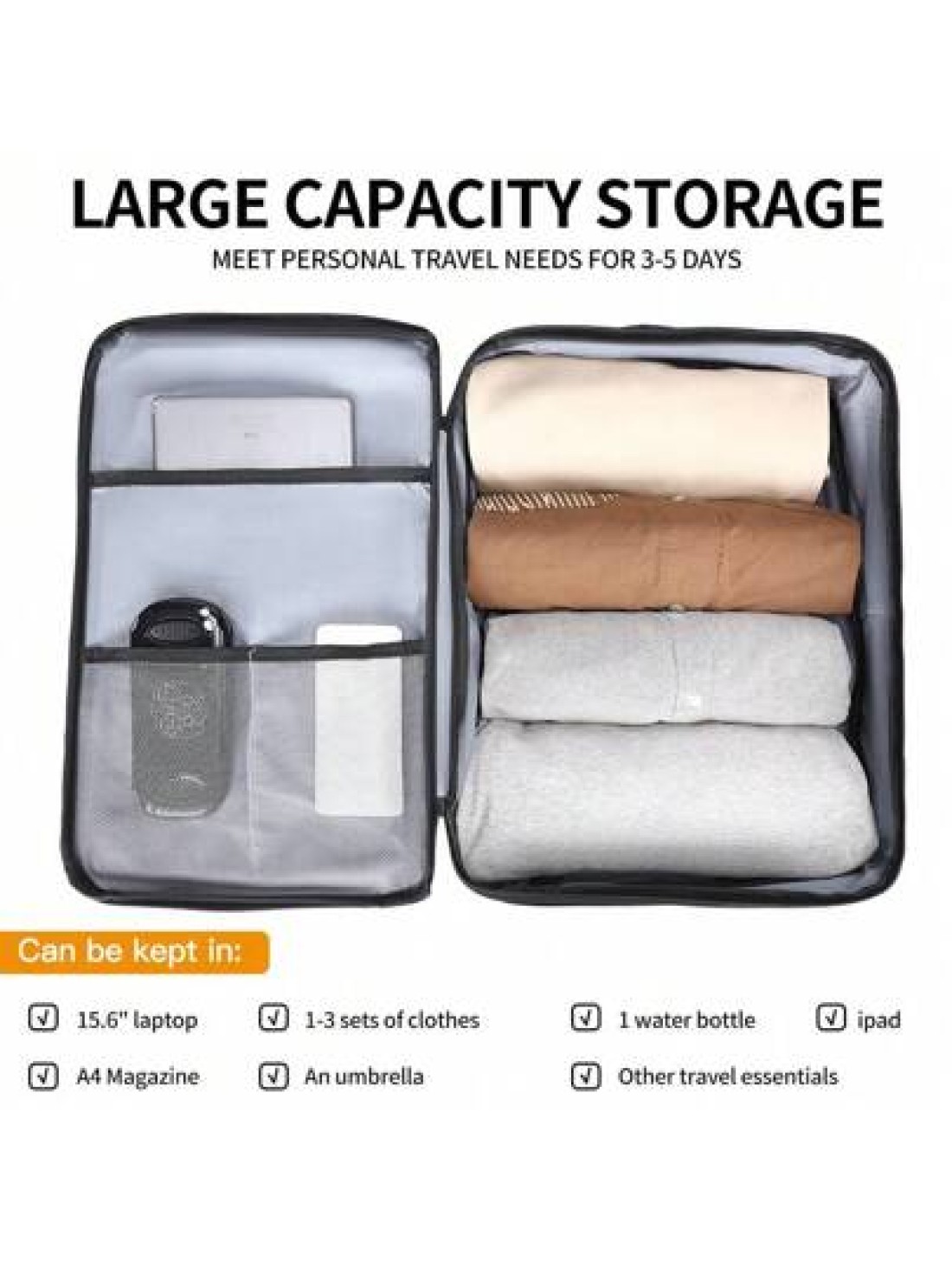 Clevn Kare Large Multi Compartment Travel Backpack Space Saving Design Fabric Carry On Friendly Suitable For Weekend Getaways Camping And Laptop Storage Compression System Dual Handle Backpack