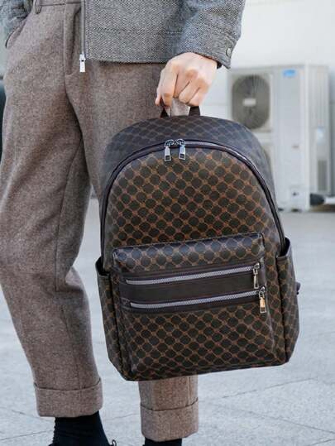 Large Capacity Printed Casual Backpack Fashion PU Leather Business Laptop School Bag