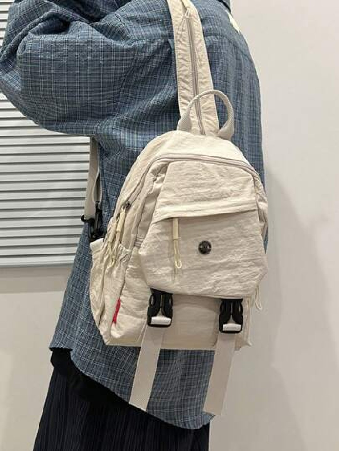 Solid Color Nylon Mini Backpack Unisex Multipurpose Handheld Shoulder Bag Suitable For College Students Zipper Closure Daily Wear