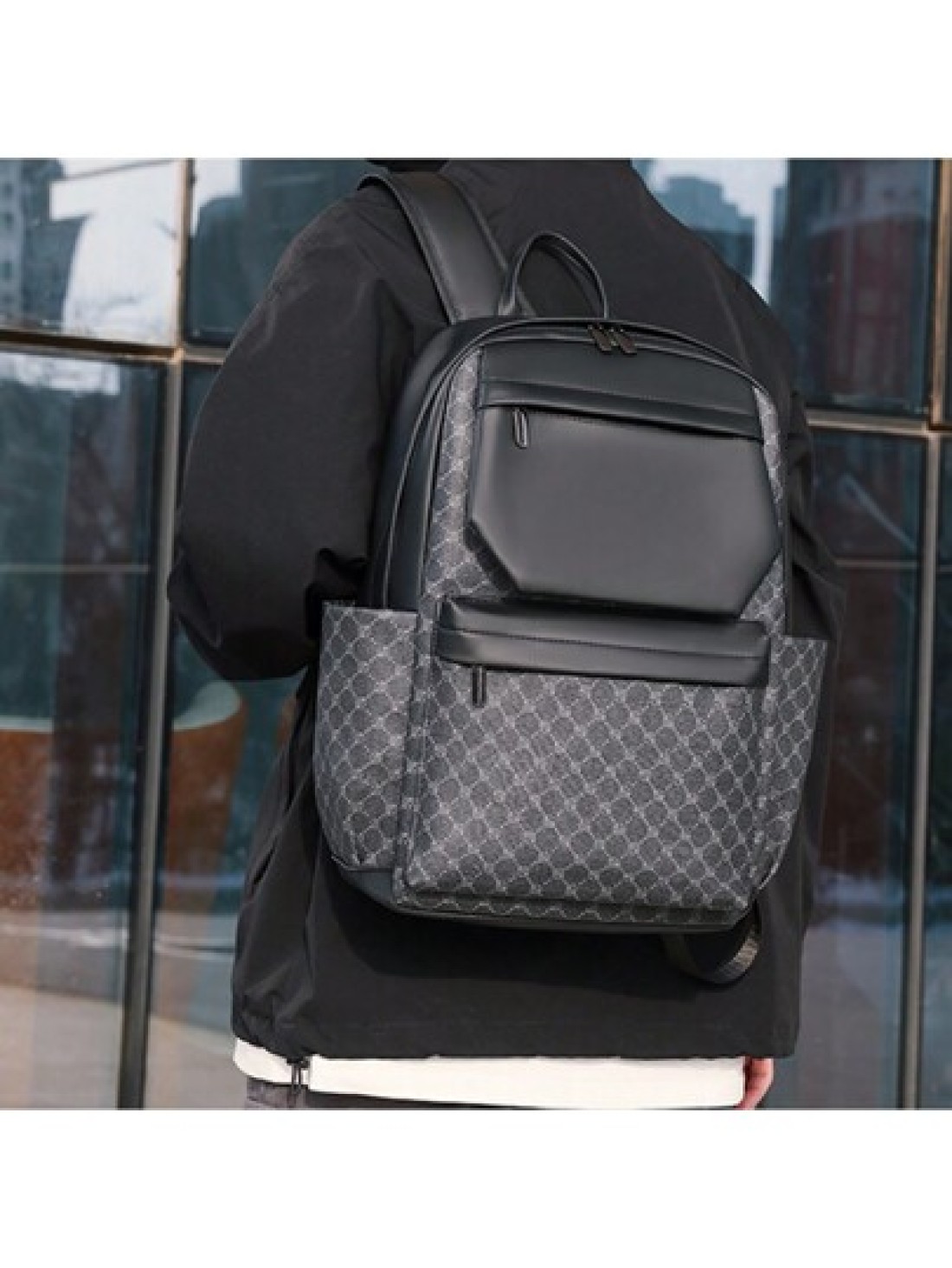 17 Inch Medium Laptop Backpack Geometric Pattern Buckle Design Pu Camping Bag Schoolbag College School Casual Backpack Laptop Backpack Commute Lightweight Flap Backpack S Leather Bag Student Travel Mu